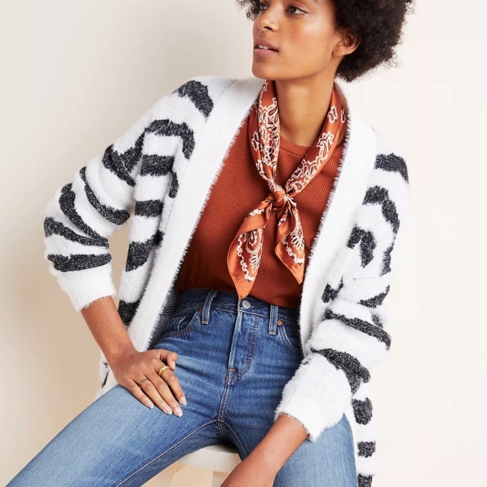 Anthropologie Zebra Eyelash Cardigan